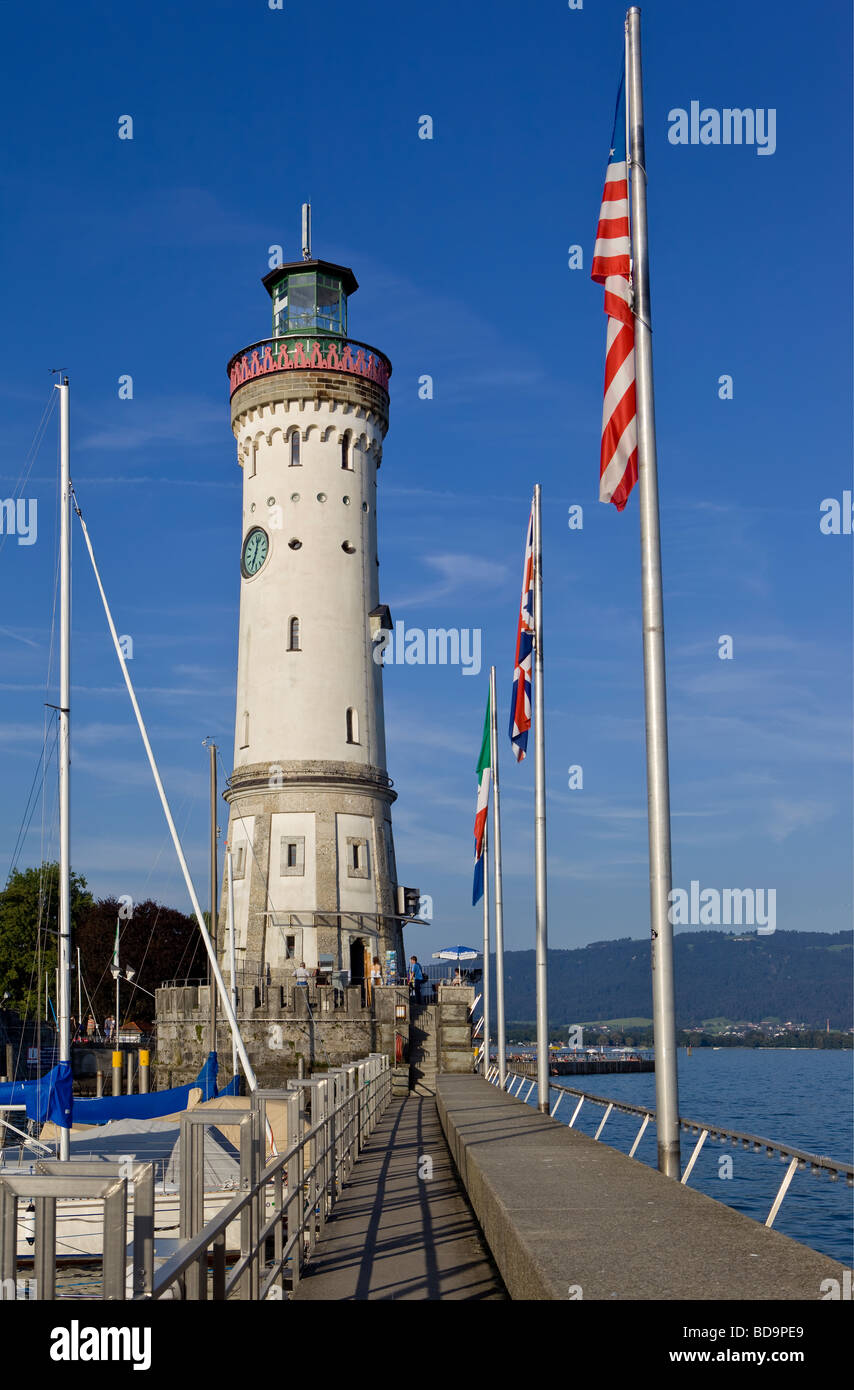 Lindau Harbour on lake Konstanz (Bodensee) with heritage landmark ...