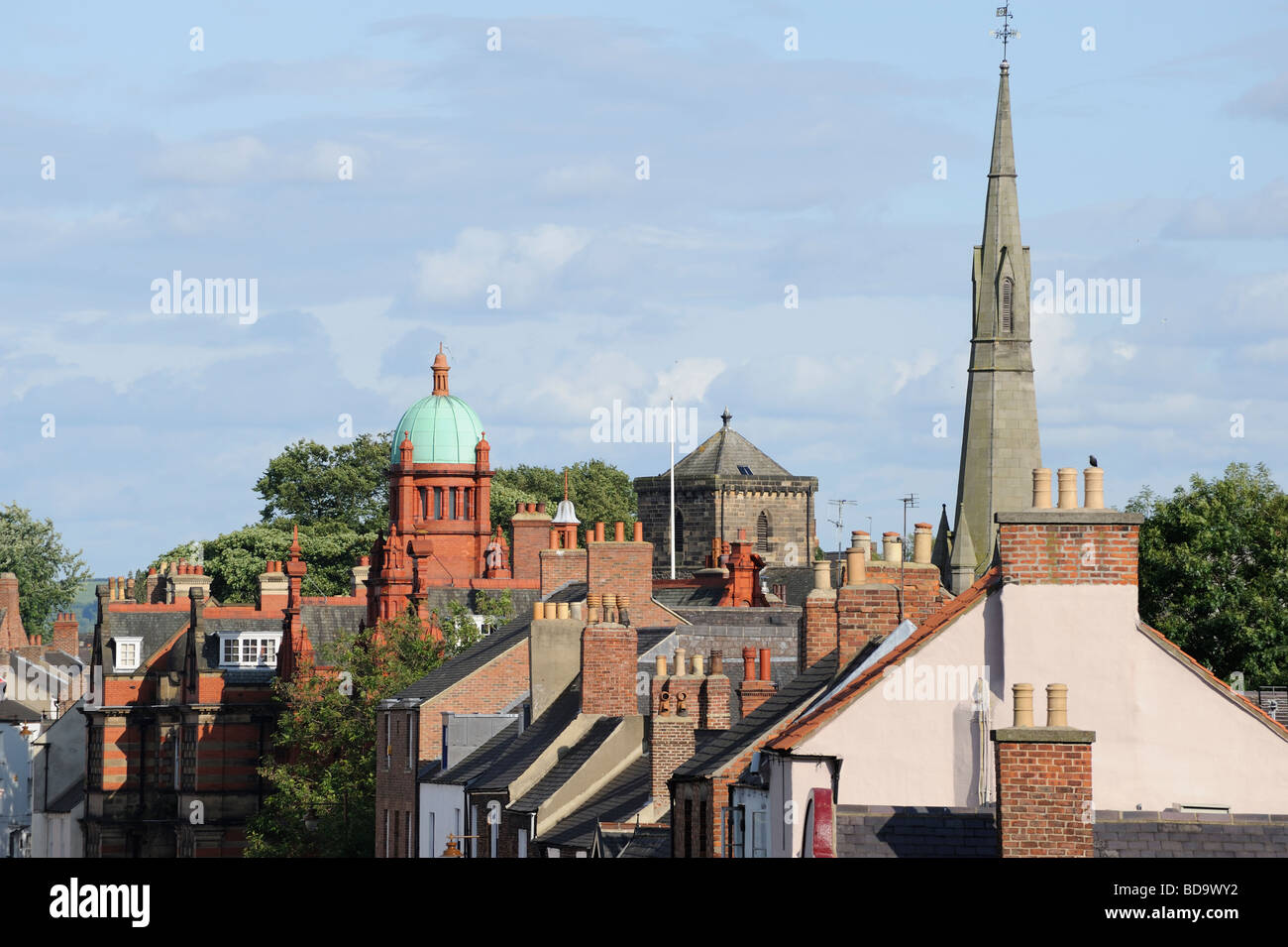 Durham Roof tops Spire Chrurch Old Elvet chimney pots Stock Photo