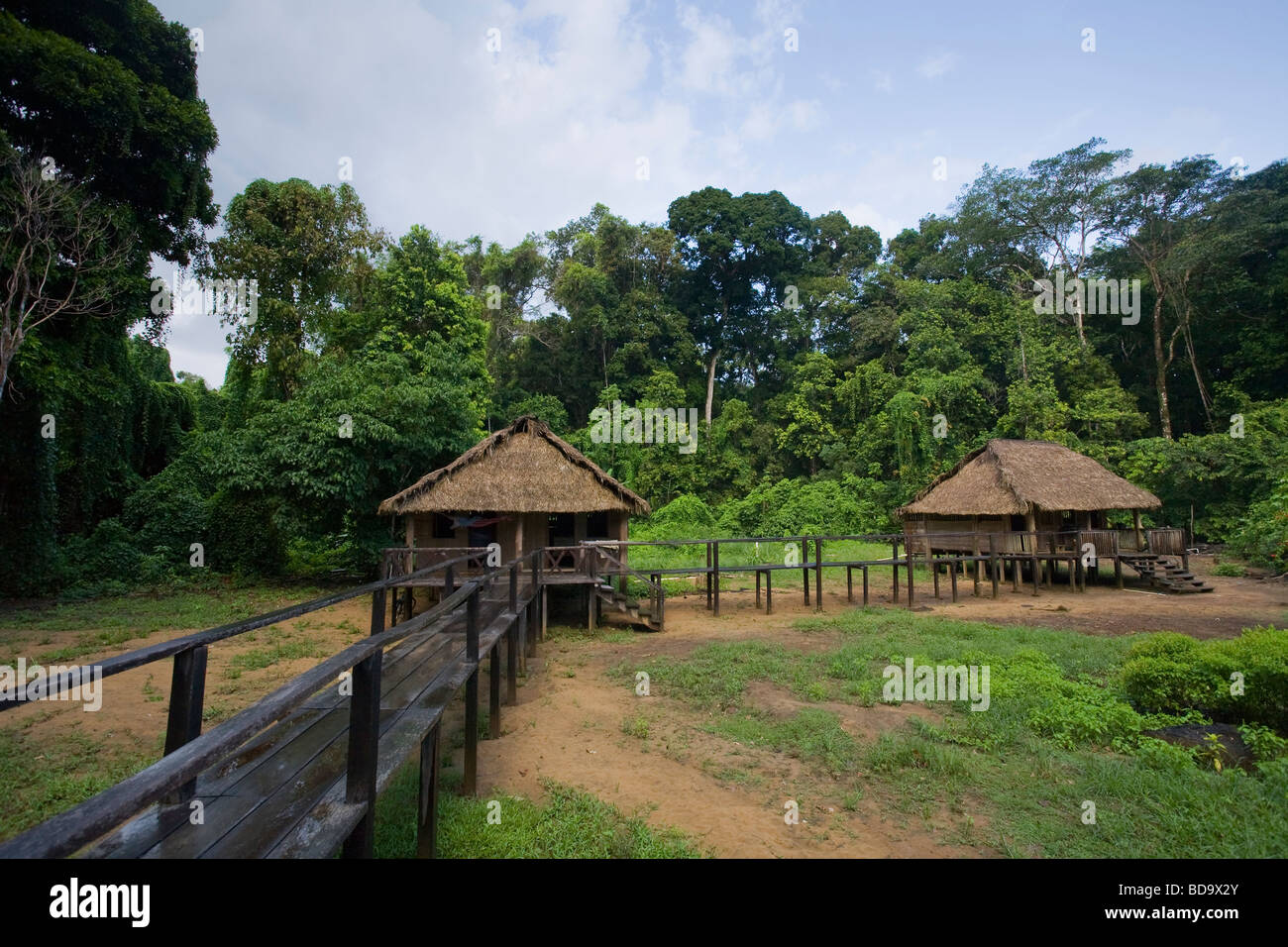 Maipaima eco-lodge deep in remote rainforest, Nappi village, Kanuku mountains, Guyana. Stock Photo