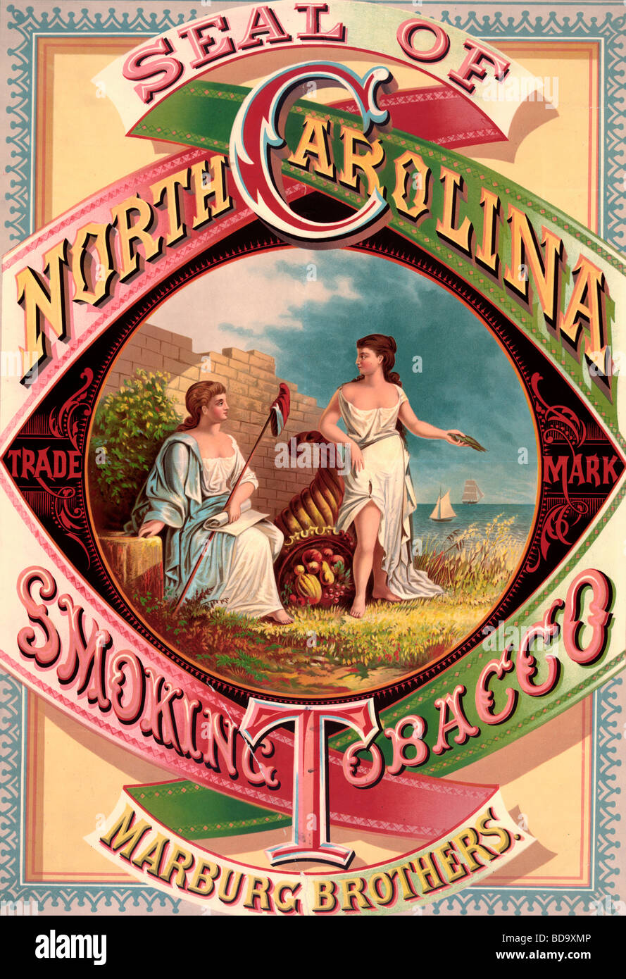 Seal of North Carolina smoking tobacco - Marburg Brothers - Advertisement Stock Photo