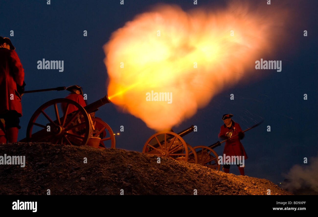 Cannon firing during a play performed at the annual Tordenskiold Festival in Frederikshavn, Denmark Stock Photo