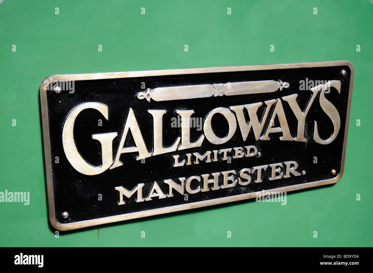 Name plate of Galloway's Limited, engineers and boiler makers of Manchester  Museum of Science and Industry, Manchester, England Stock Photo