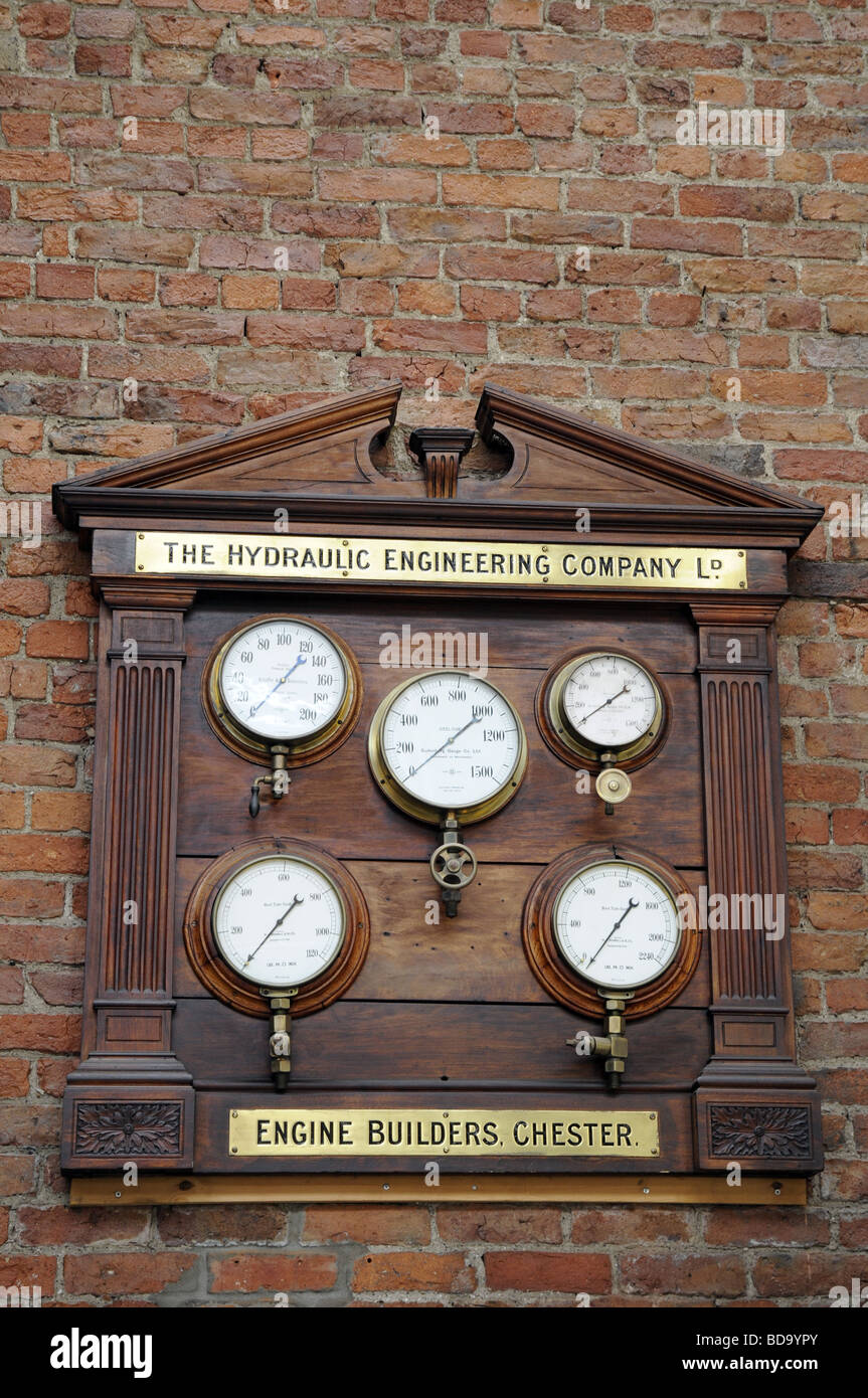Bourdon pressure gauges. Museum of Science and Industry, Manchester, England, UK. Stock Photo
