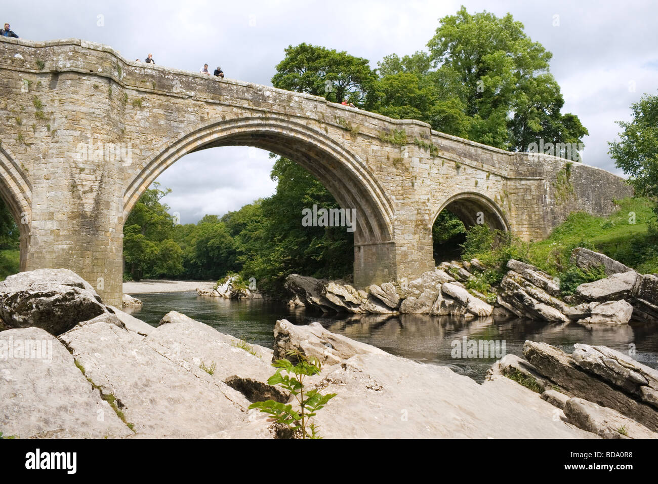 Devil s Bridge over the River Lune dating from around 1370 Kirby Lonsdale Lake District Cumbria England Stock Photo