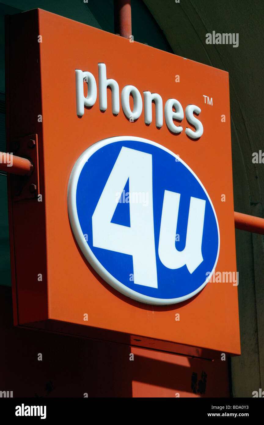 Phones 4U phone company logo on shop sign in UK high street Stock Photo