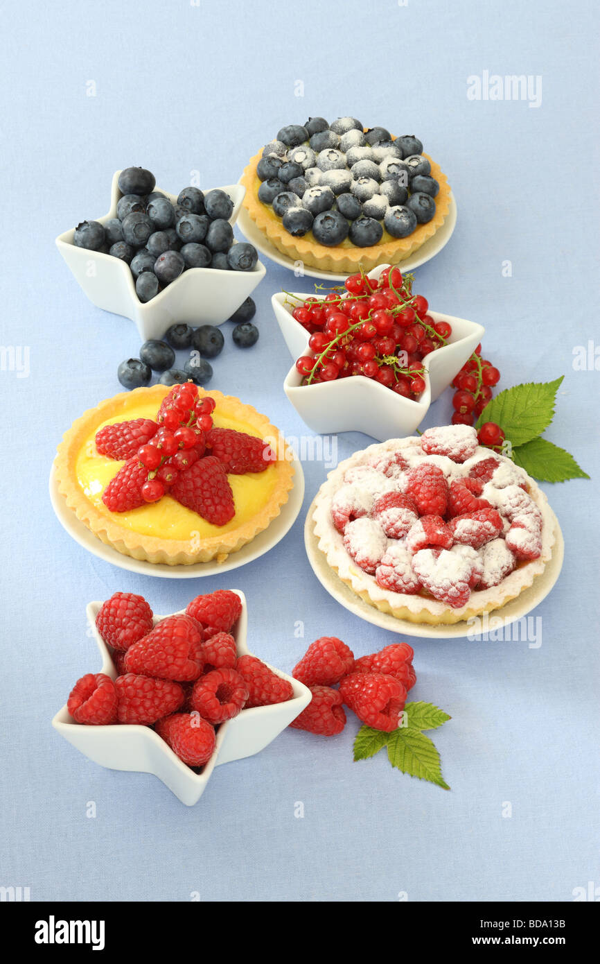 Berry tarts and fresh berries Stock Photo