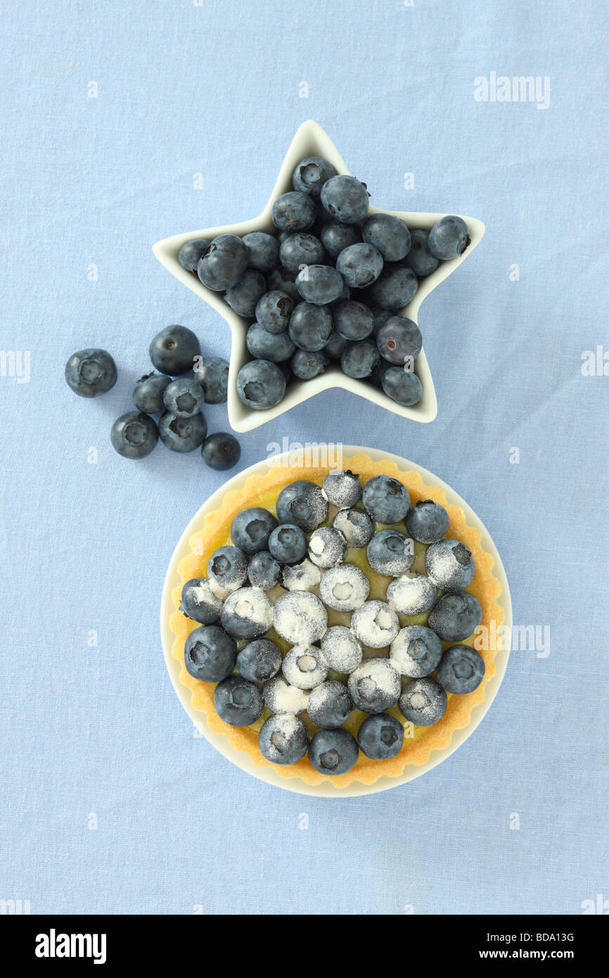 Blueberry tart and fresh blueberries Stock Photo