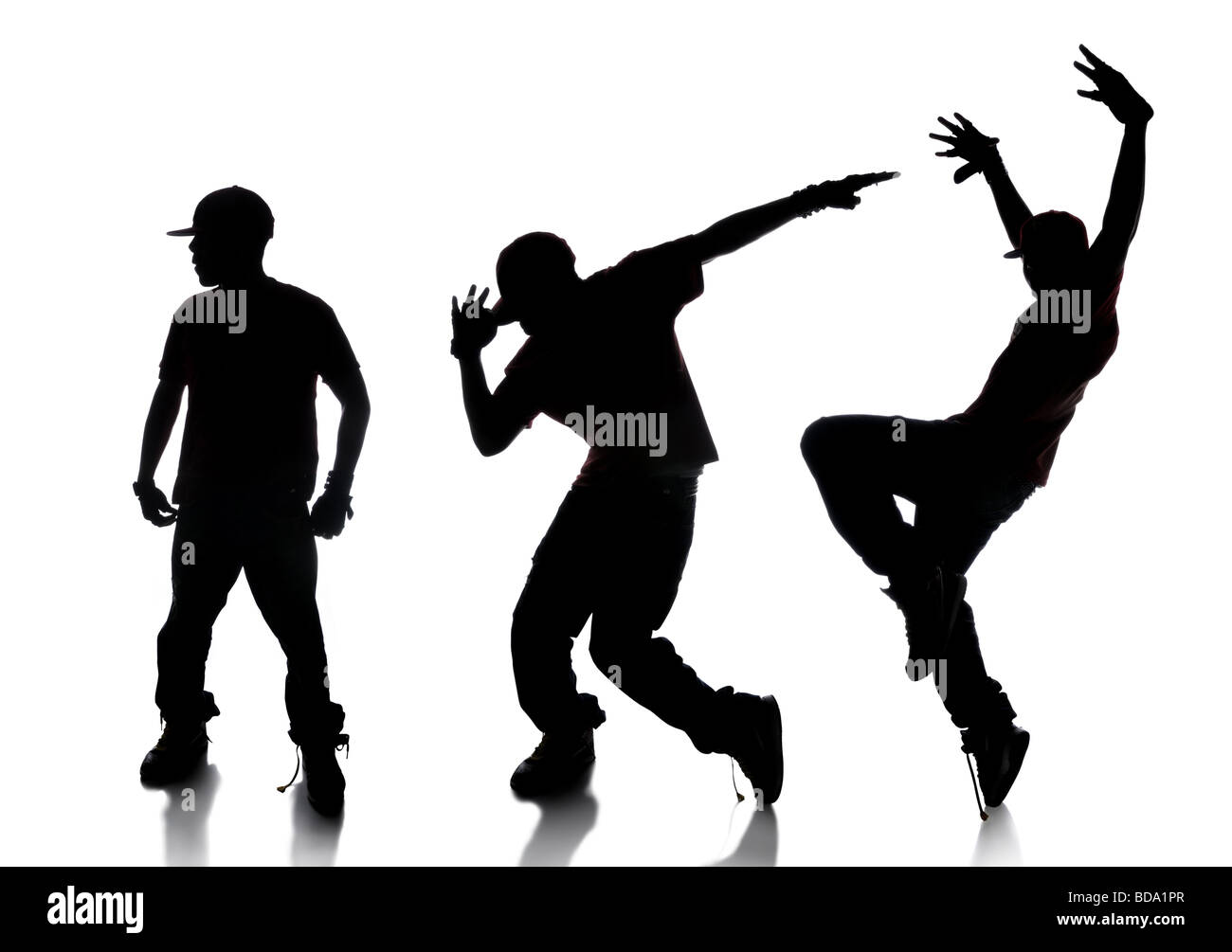 Silhouette Of Sequence Of Hip Hop Dancer Over A White Background Stock 