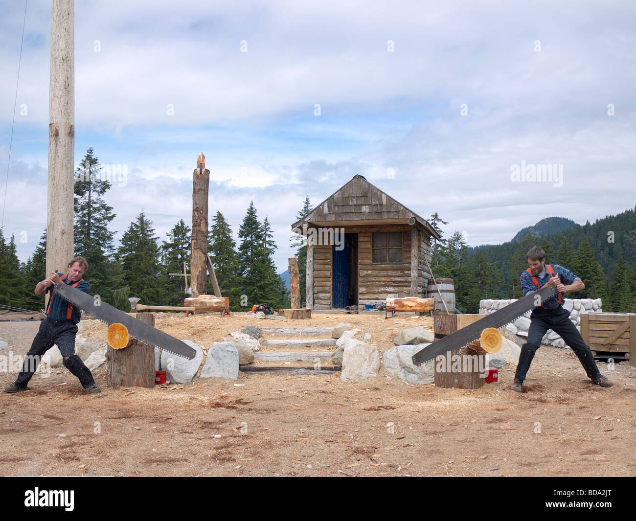 Lumberjack logging demonstration on Grouse Mountain in Vancouver in