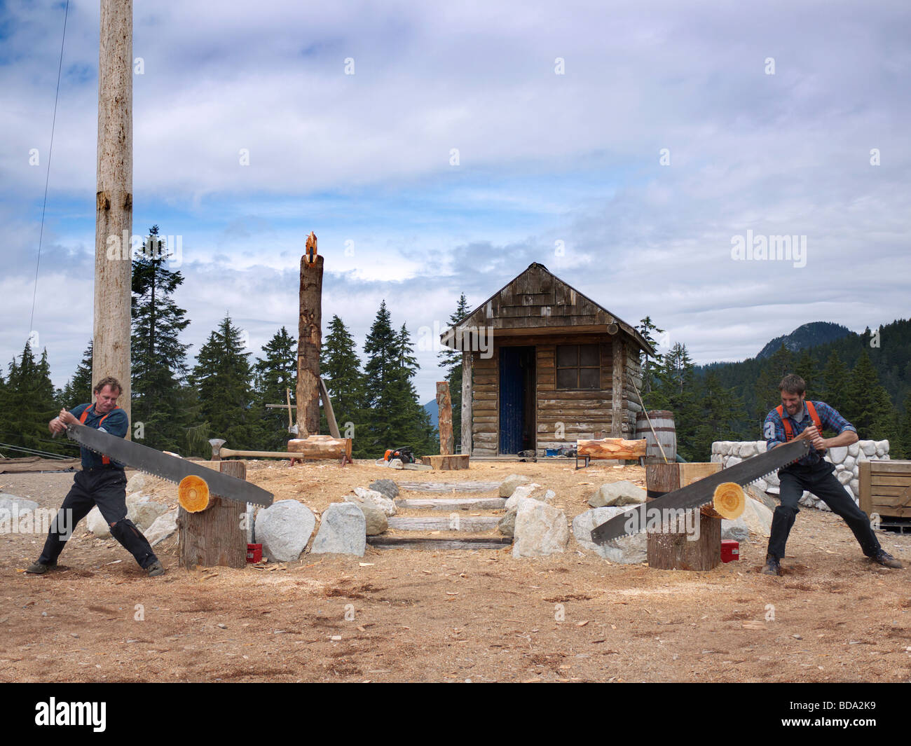 Lumberjack logging demonstration on Grouse Mountain in Vancouver in