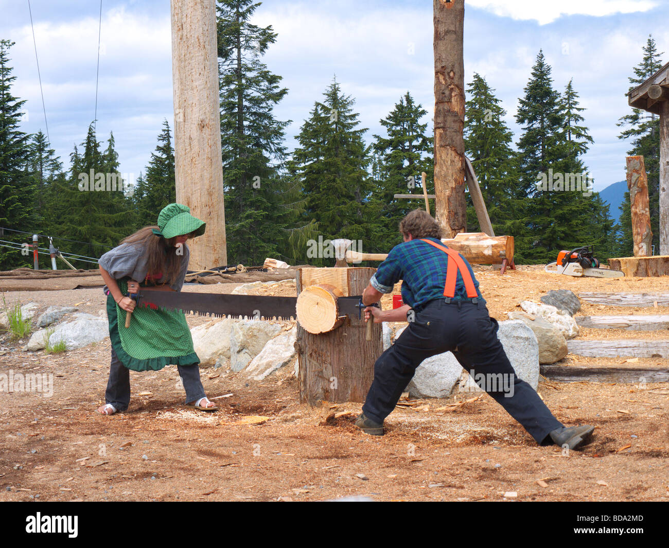Lumberjack logging demonstration on Grouse Mountain in Vancouver in