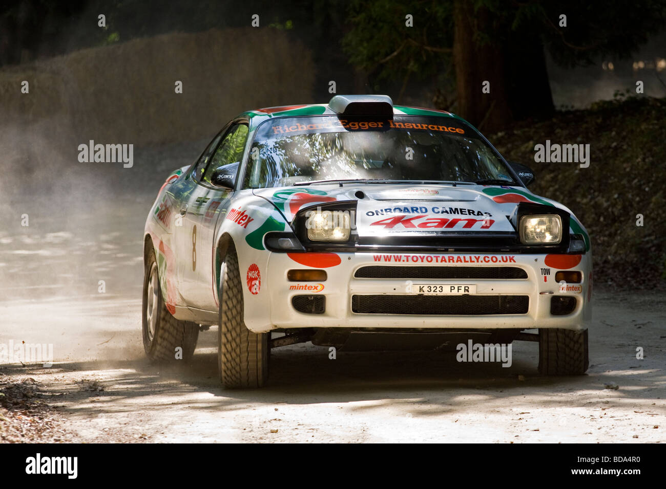 1992 Toyota Celica GT4 with driver Gary Le Coadou on the rally stage at Goodwood Festival of Speed, Sussex, UK. Stock Photo