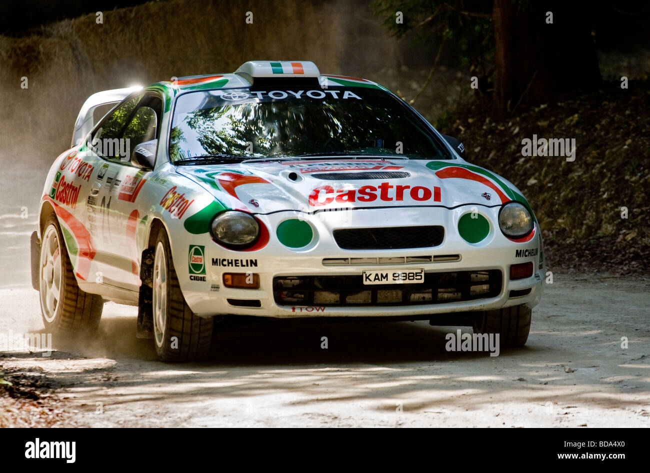 1995 Toyota Celica ST205 with driver Mark Courtney on the rally stage at Goodwood Festival of Speed, Sussex, UK. Stock Photo