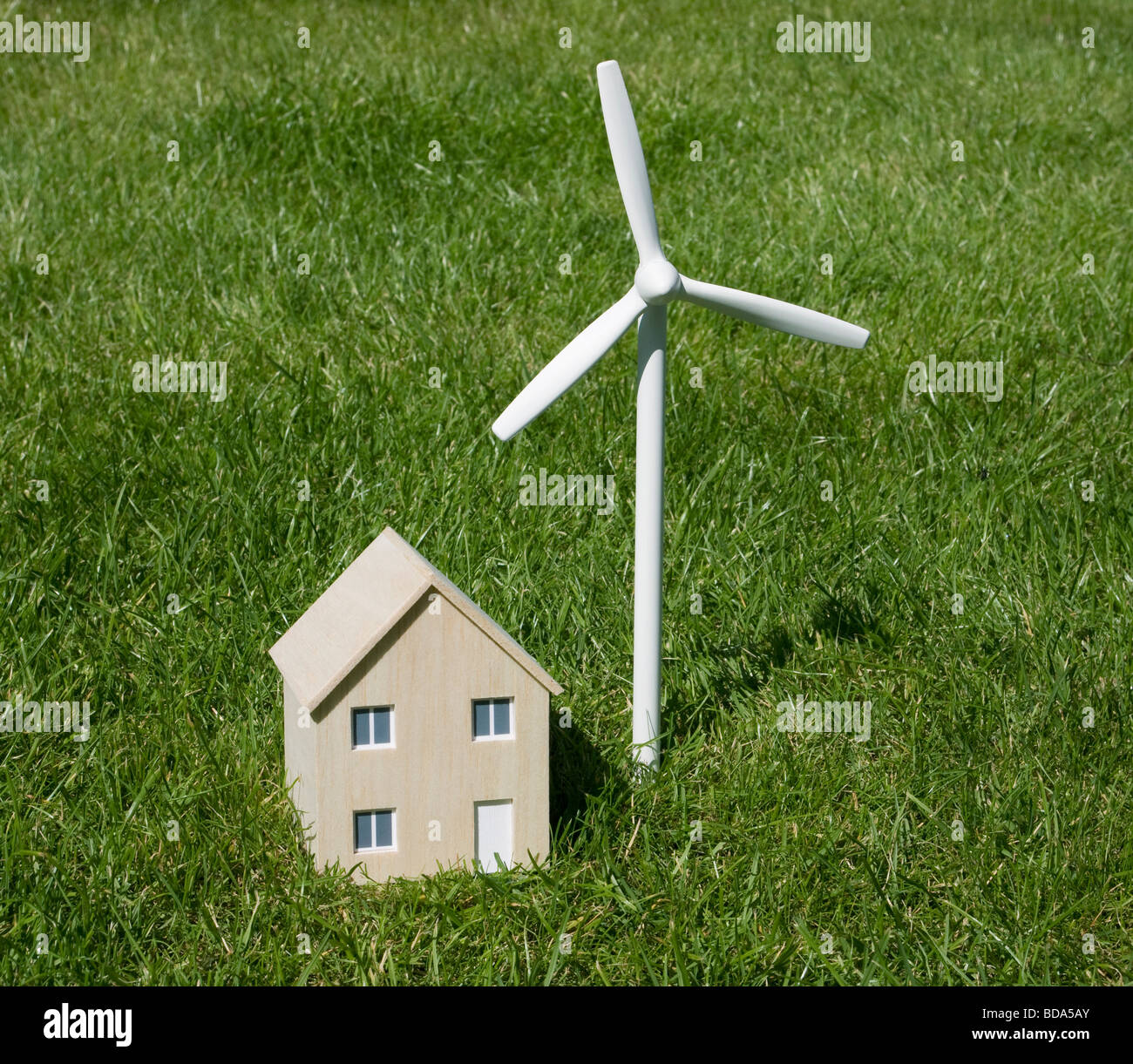 Model house and wind turbine Stock Photo