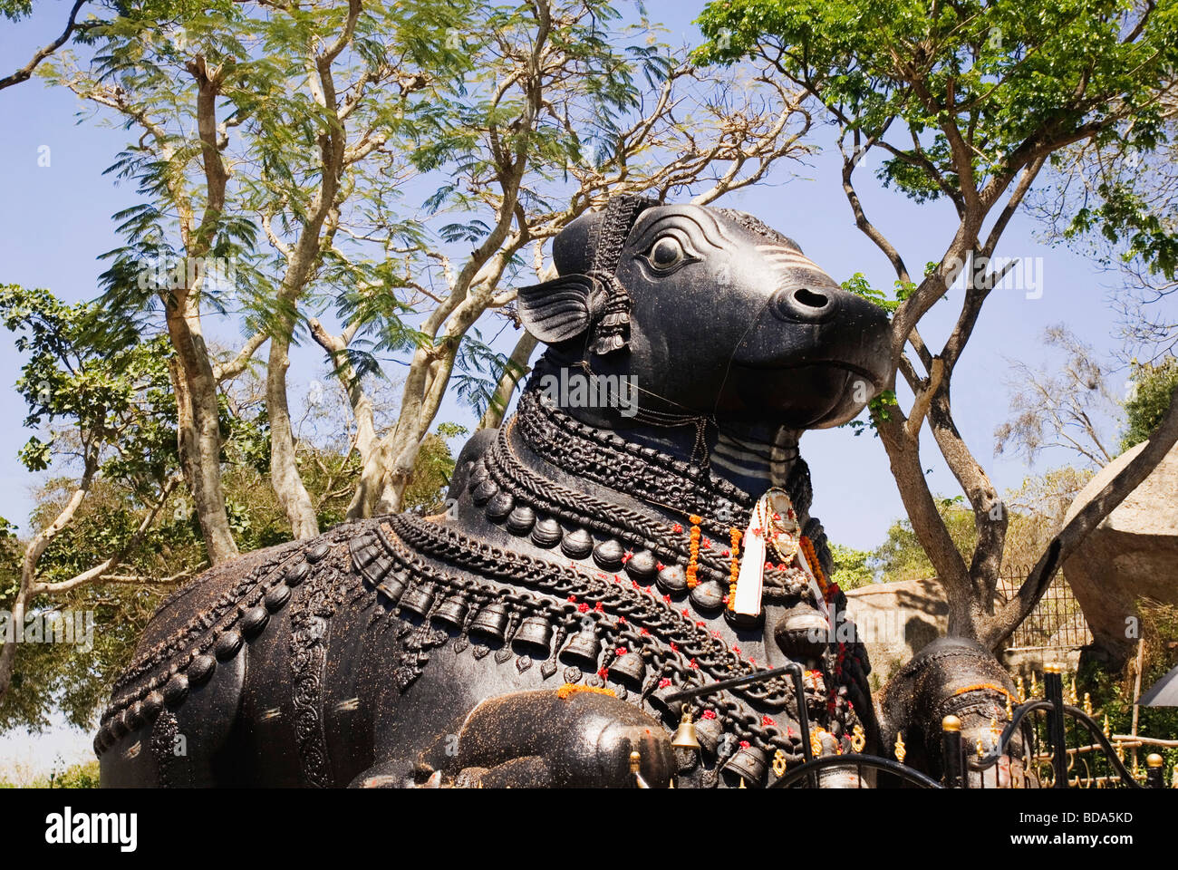 Statue of Nandi the bull in a temple, Chamundeswari Temple, Chamundi Hills, Karnataka, India Stock Photo