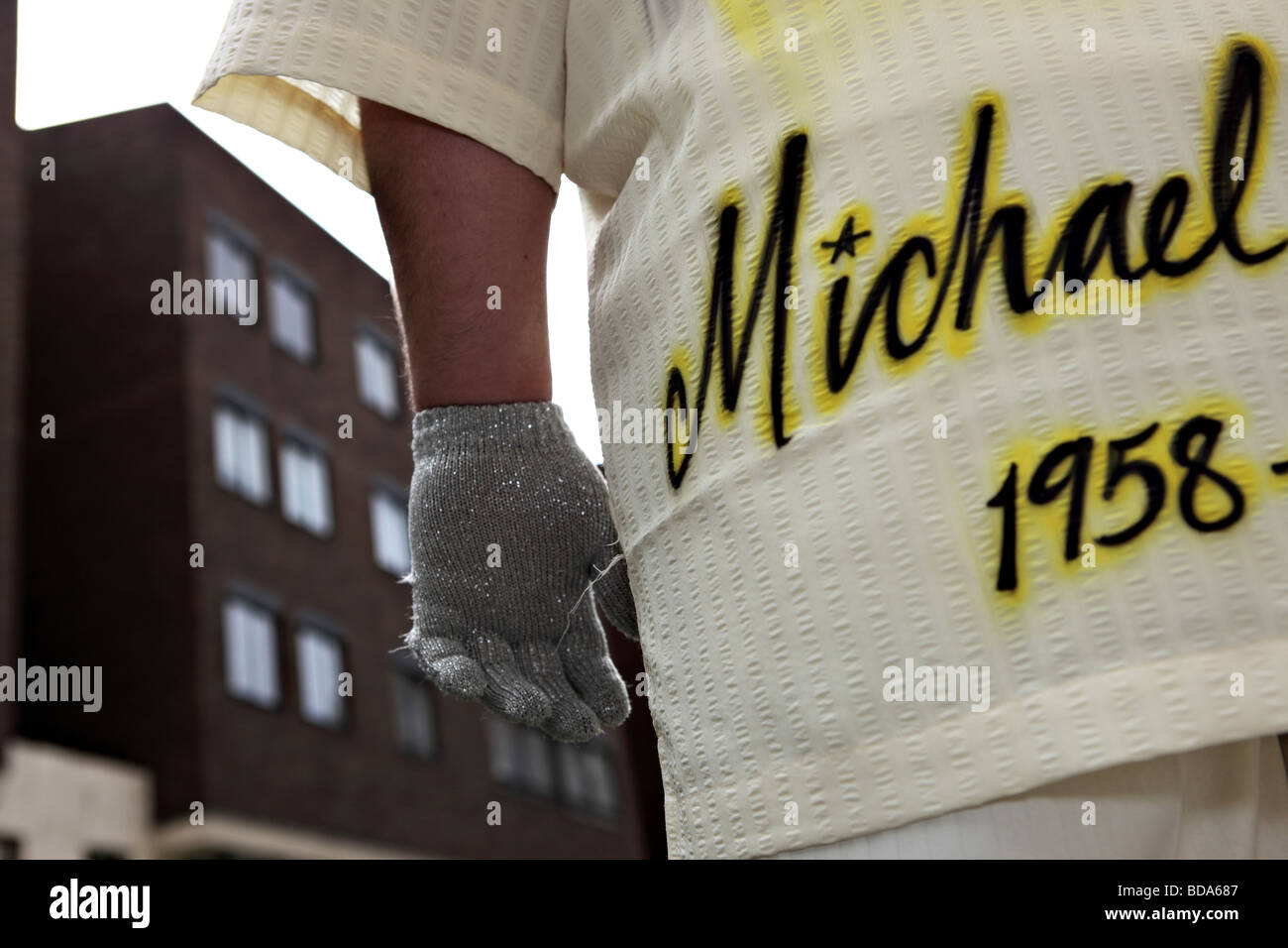 Close up detail of a Michael Jackson fan personalized shirt. Stock Photo