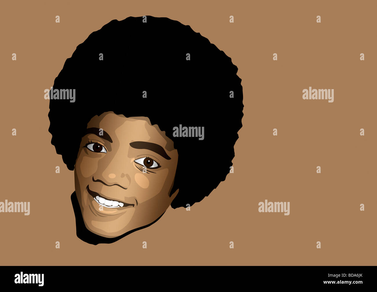 Illustration of The King of Pop, Michael Jackson as a young boy on a light brown background Stock Photo
