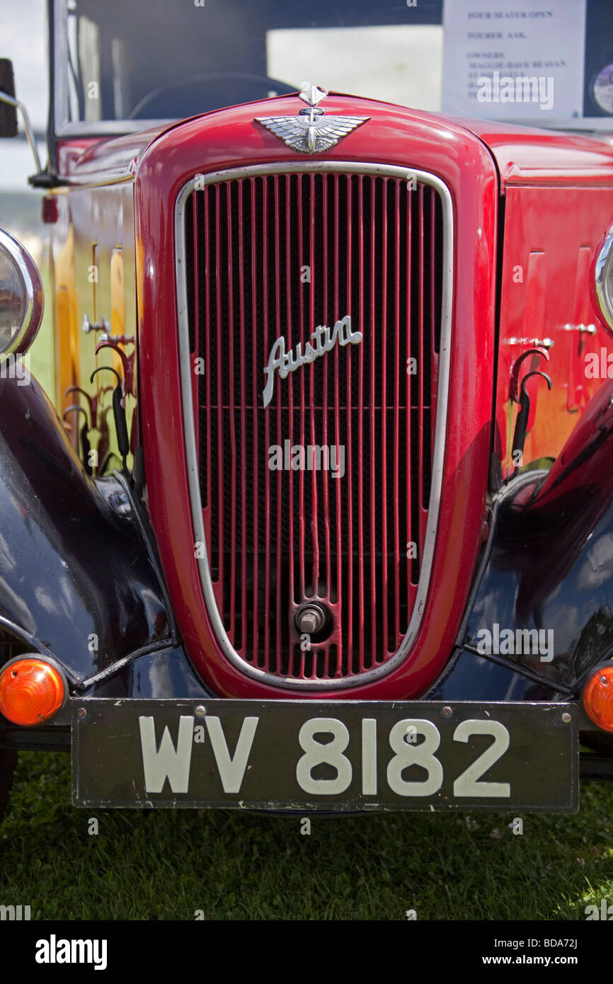 Red Austin old Vintage car, closeup front radiator grille. 96828 ...