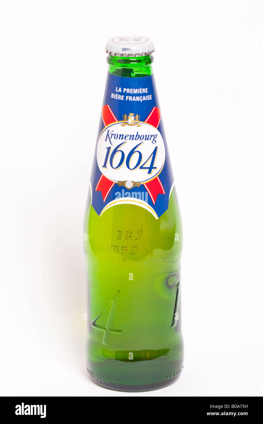 A close up of a bottle of Kronenbourg strong lager beer on a white ...