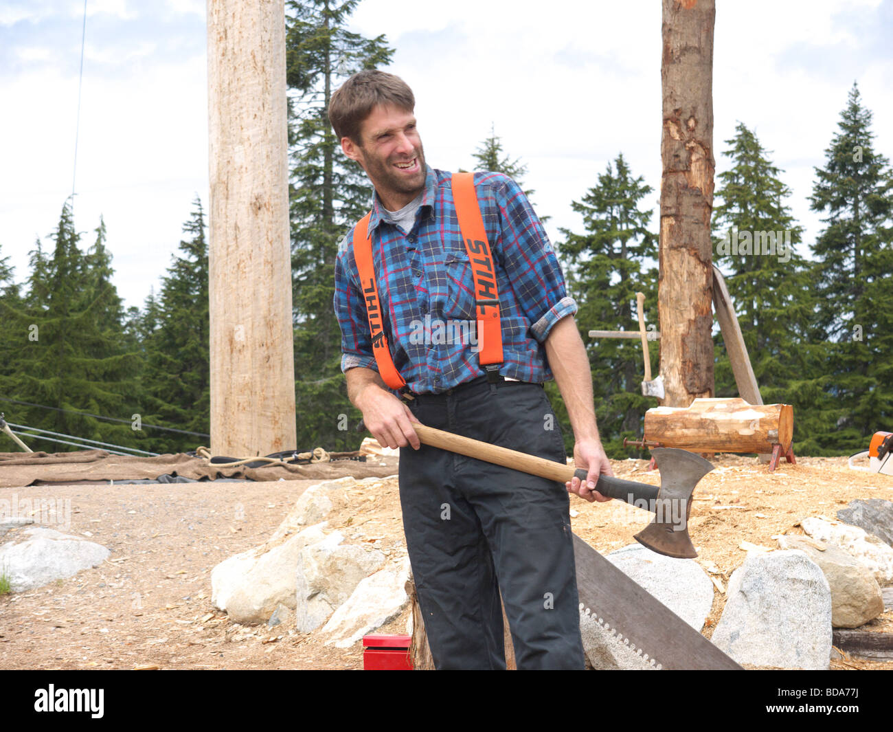 Lumberjack logging demonstration on Grouse Mountain in Vancouver in