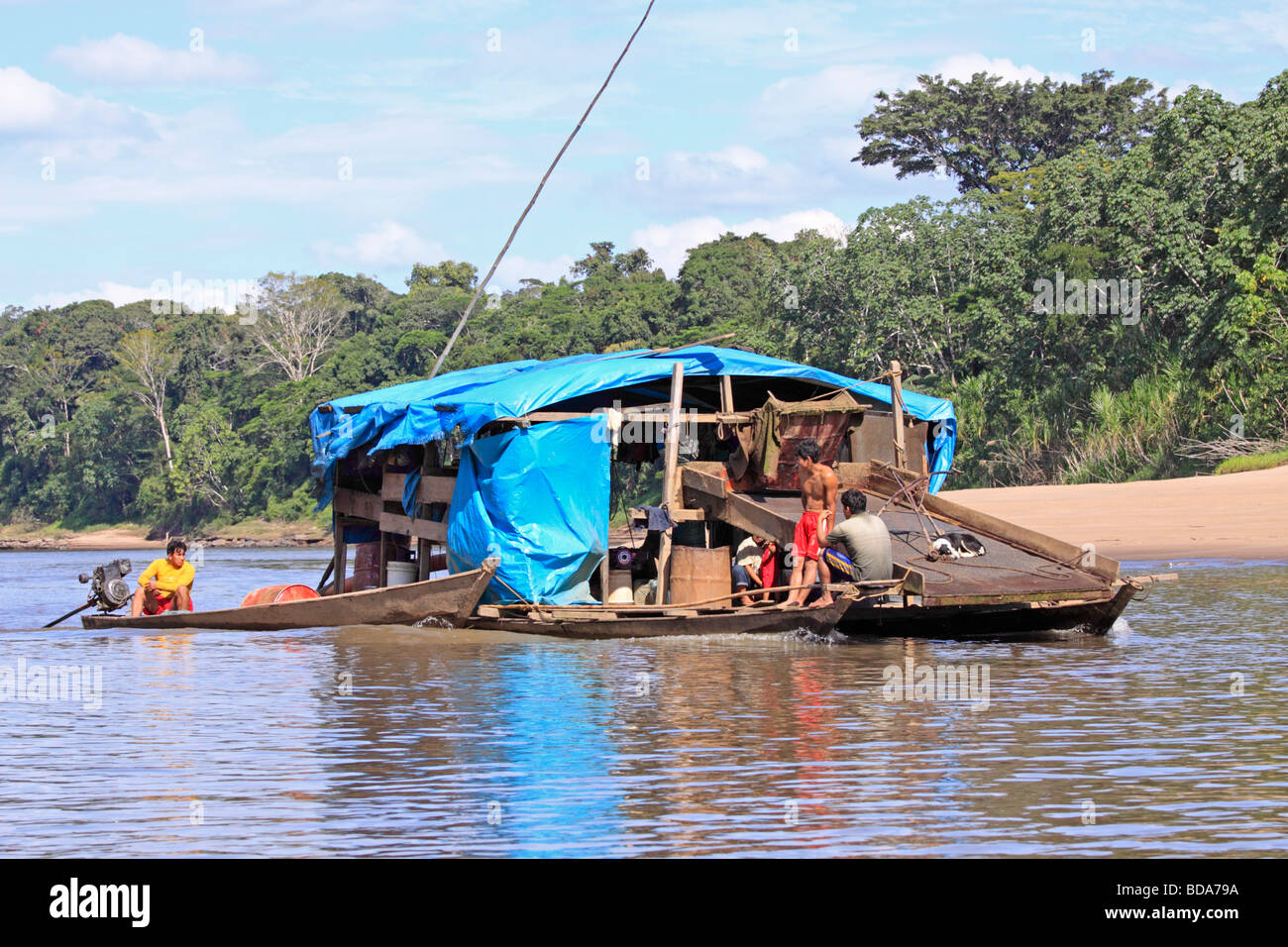 gold washers on Tambopata River, Amazon Area, Peru, South America Stock Photo