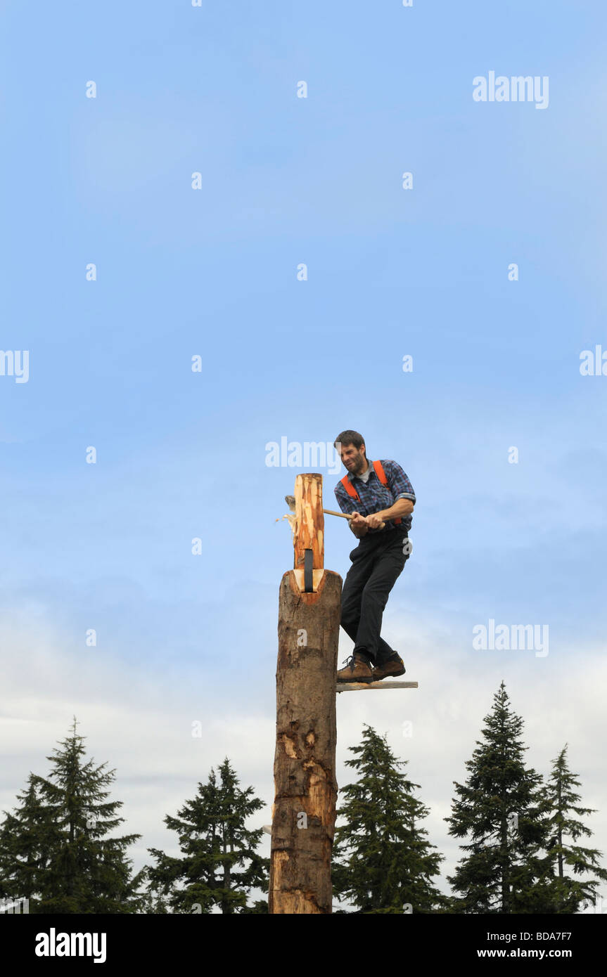 Lumberjack logging demonstration on Grouse Mountain in Vancouver in
