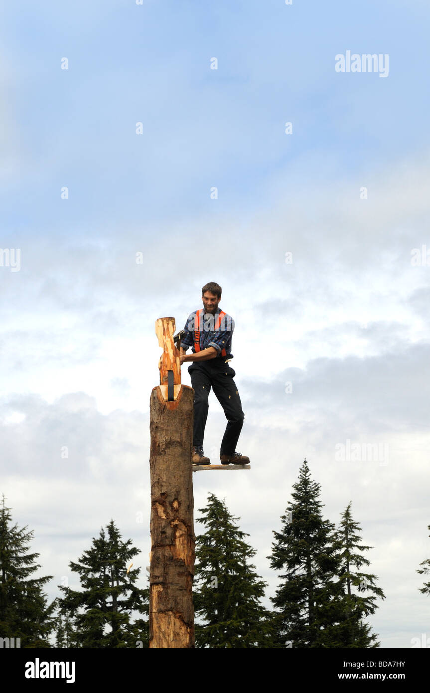Lumberjack logging demonstration on Grouse Mountain in Vancouver in