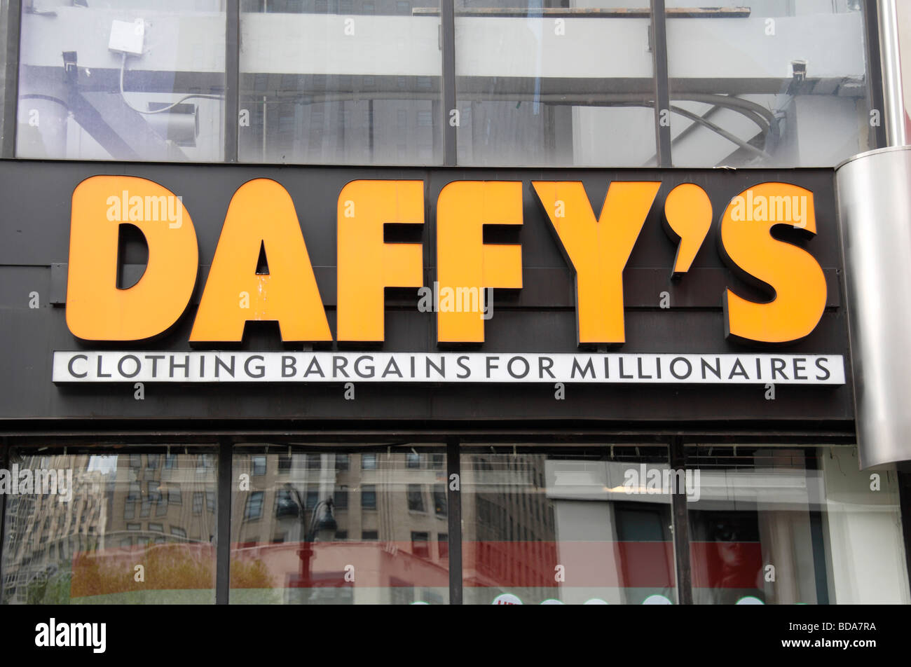 The sign above the store front of the Daffy's clothing fashion store on Broadway New York, United States. Stock Photo