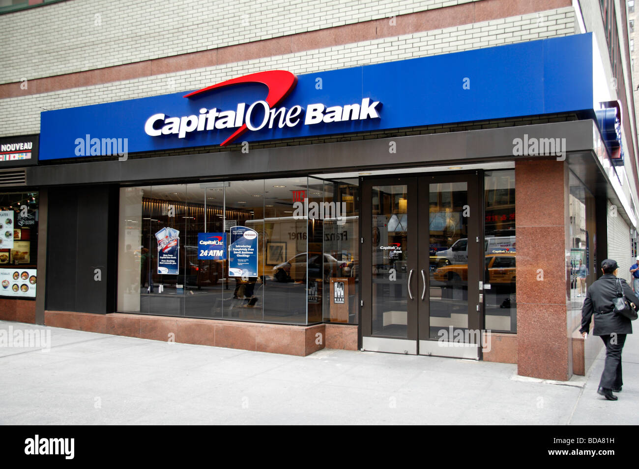 The store front of the Capital One Bank branch in New York, United States. Stock Photo