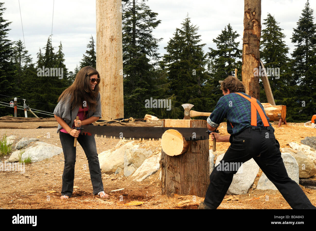 Lumberjack logging demonstration on Grouse Mountain in Vancouver in