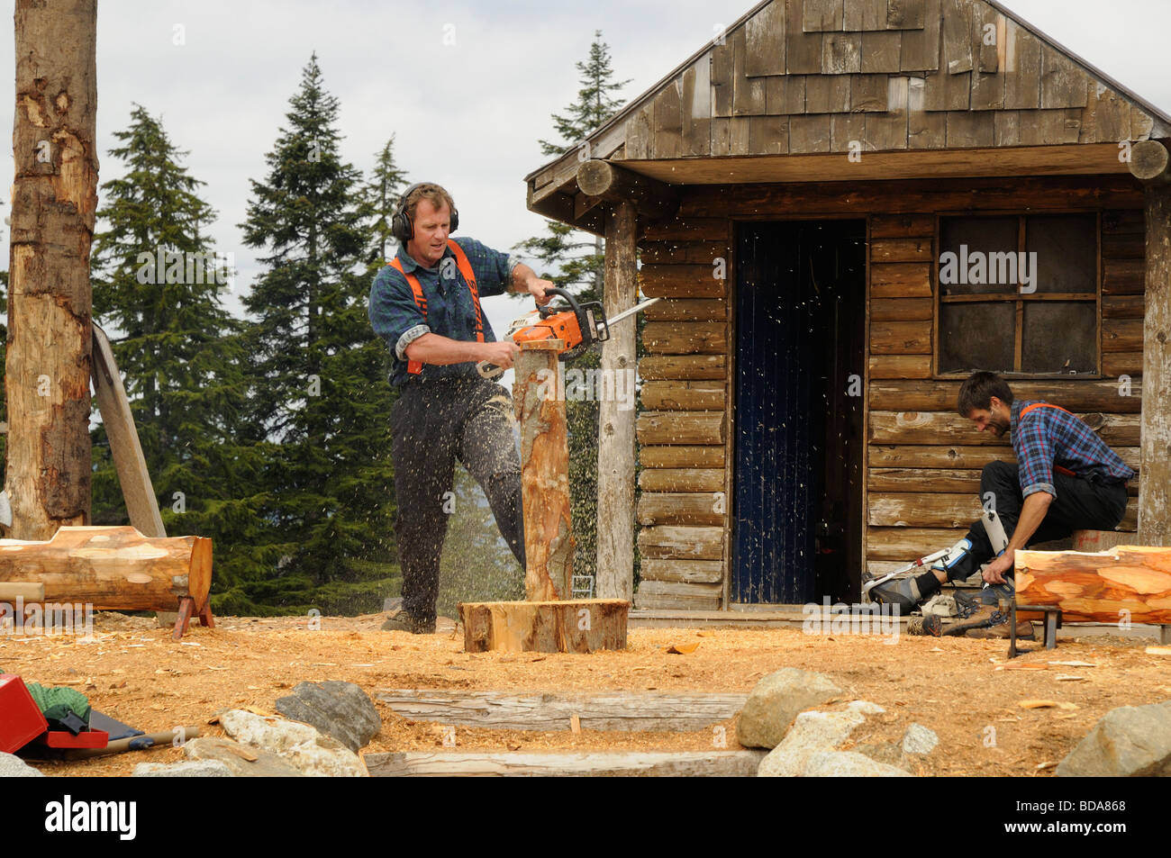 Lumberjack logging demonstration on Grouse Mountain in Vancouver in