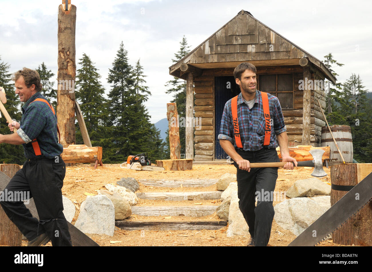 Lumberjack logging demonstration on Grouse Mountain in Vancouver in
