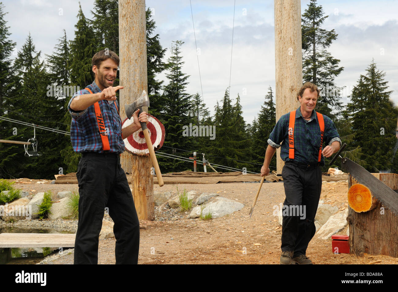Lumberjack logging demonstration on Grouse Mountain in Vancouver in