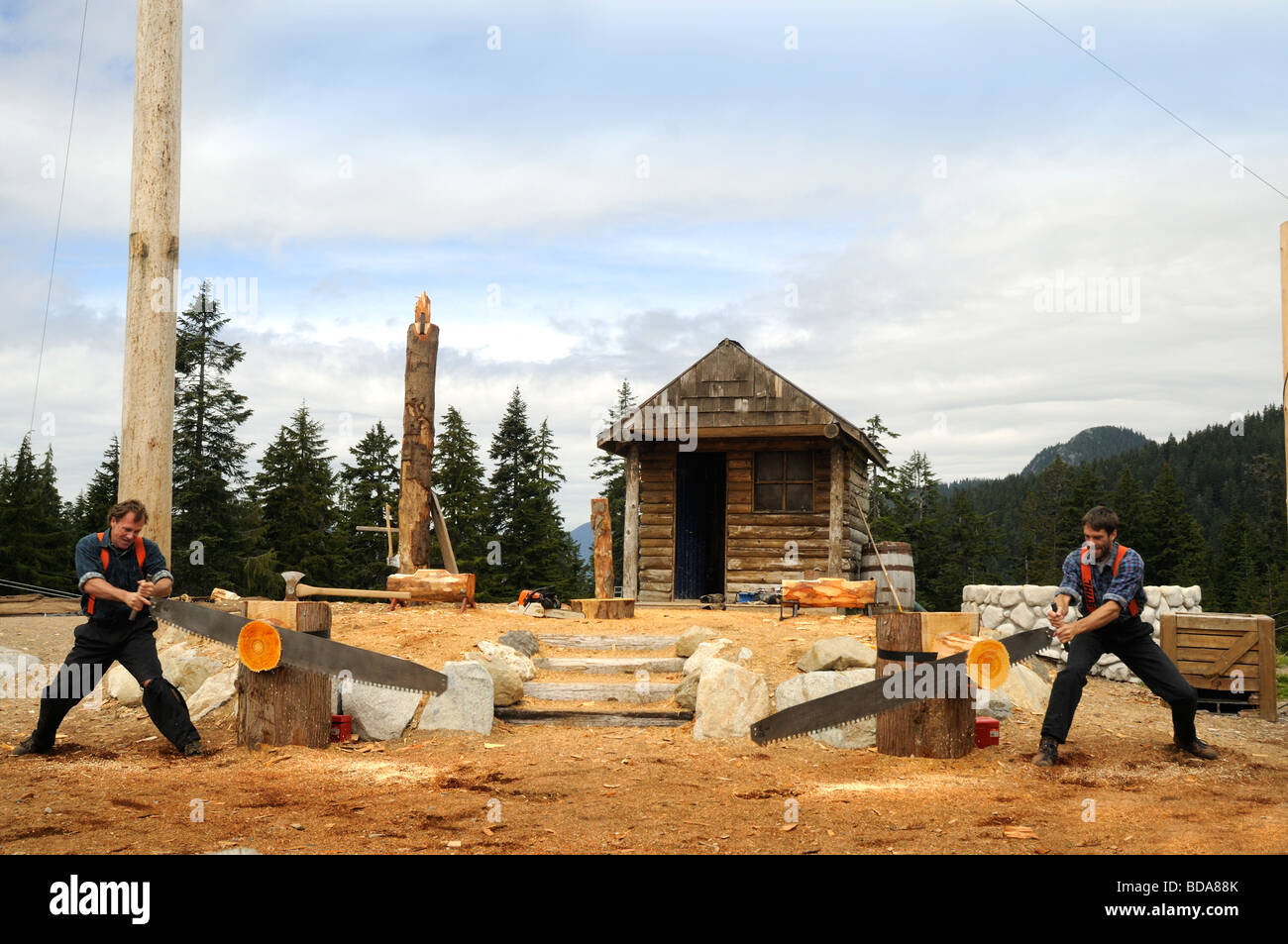 Lumberjack logging demonstration on Grouse Mountain in Vancouver in