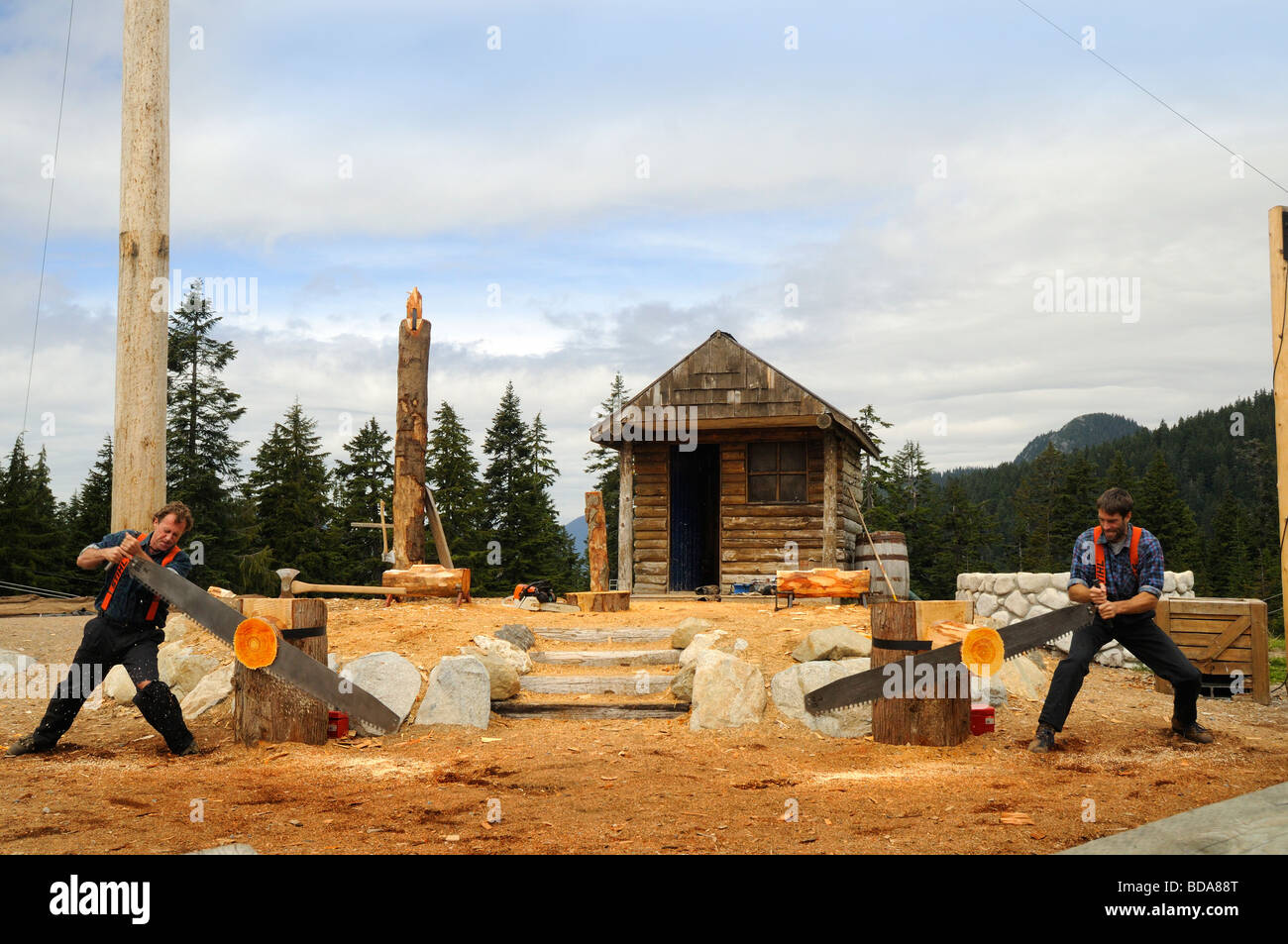 Lumberjack logging demonstration on Grouse Mountain in Vancouver in
