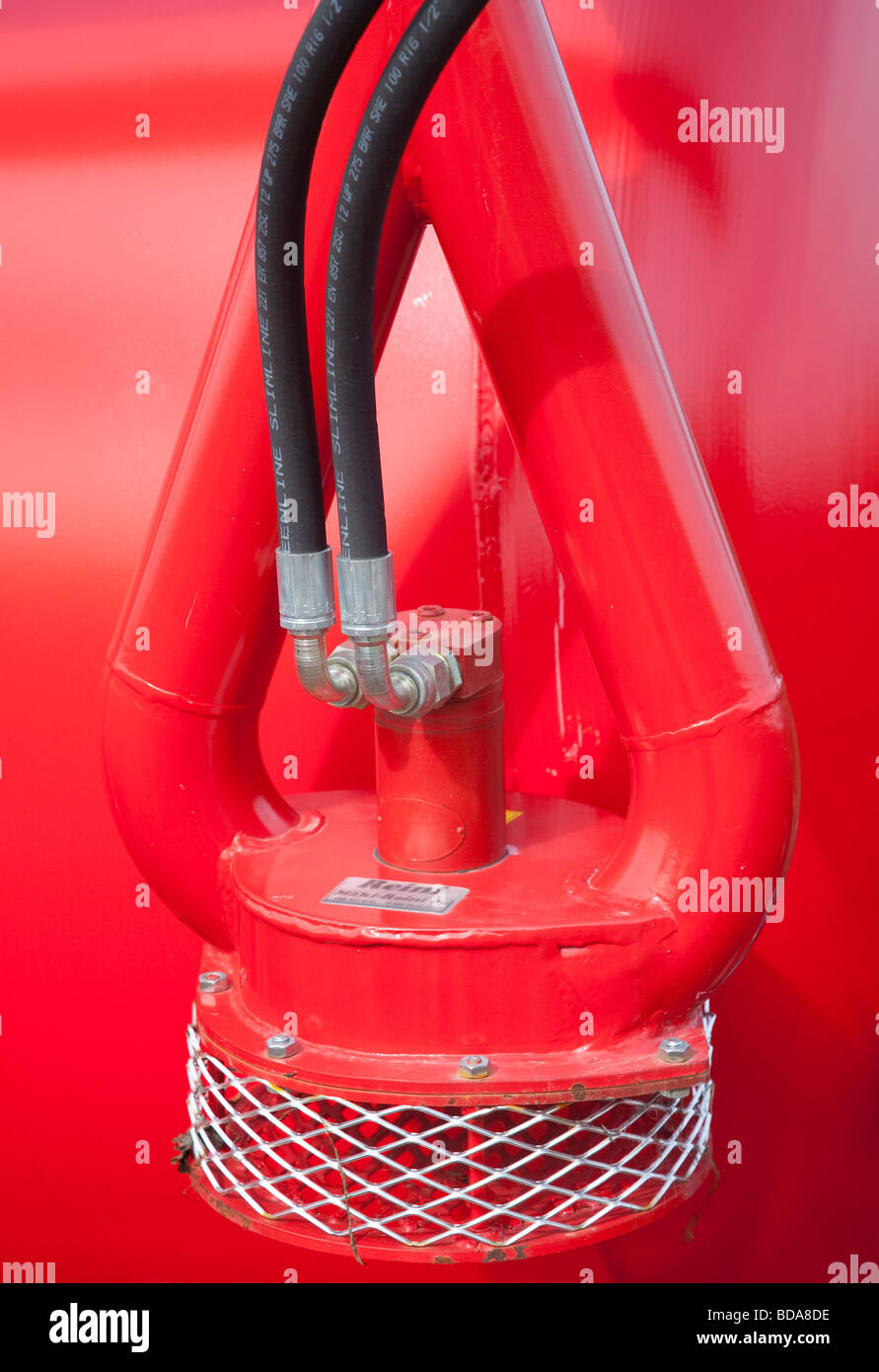 Shielded water intake of a high pressure fire suppressing water suction pump powered by hydraulics Stock Photo