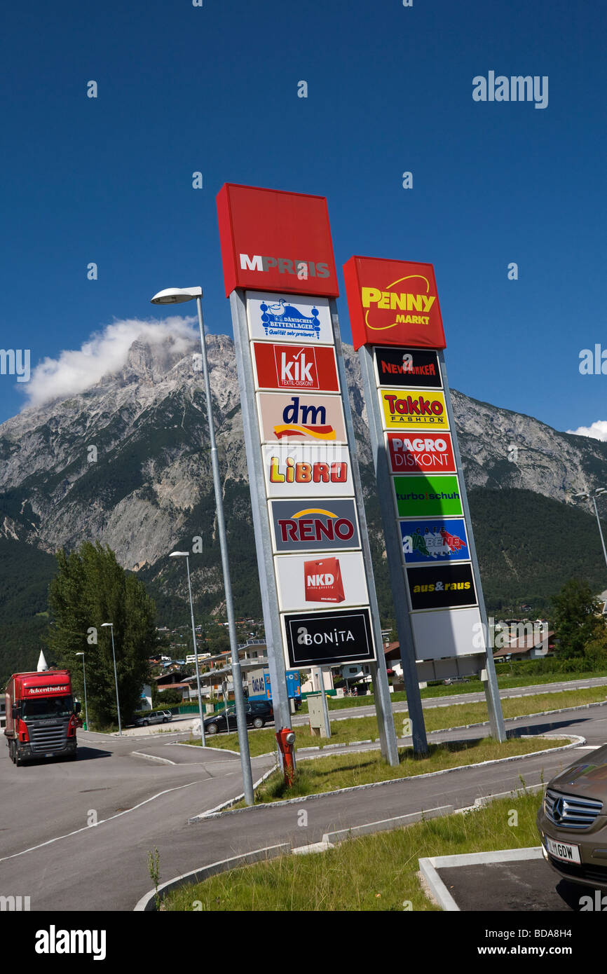 Out of town shopping mall, Telfs, Innsbruck Land Tyrol Austria EU Stock Photo