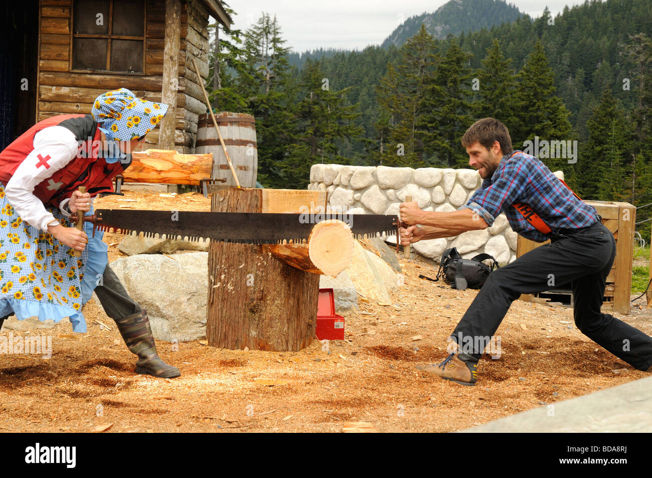 Lumberjack logging demonstration on Grouse Mountain in Vancouver in