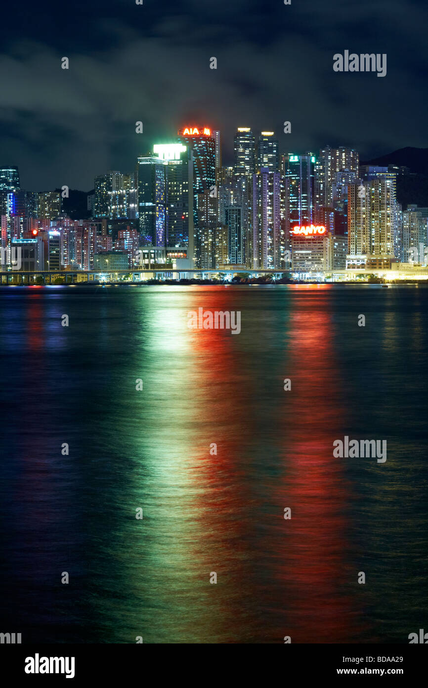 Night-shot of Hong Kong Island, taken from Kowloon. Stock Photo