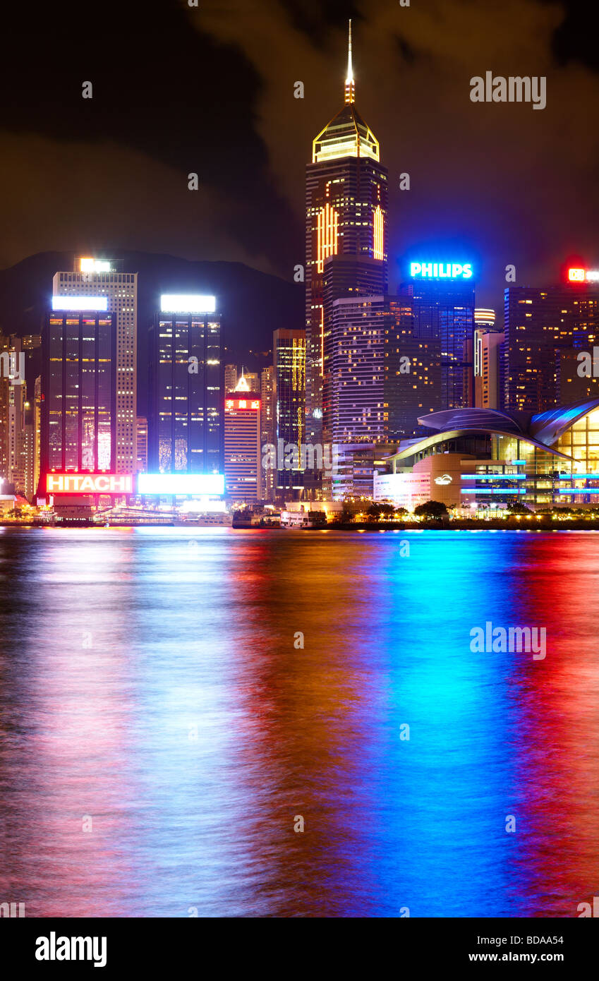 Night shot of Hong Kong Island, taken from kowloon. Stock Photo