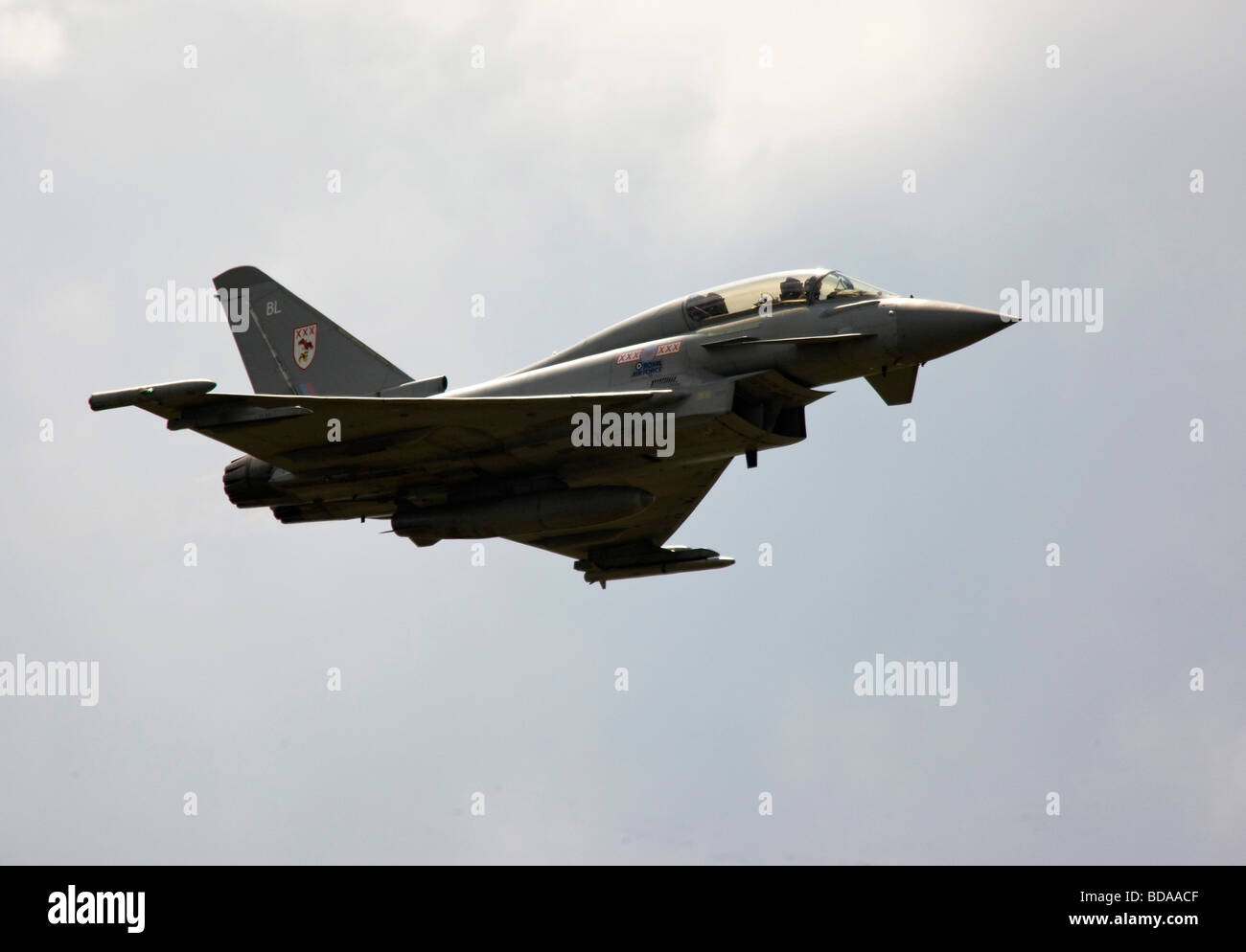 RAF Eurofighter Typhoon F2 Fighter Aircraft in flight in the sky Stock Photo