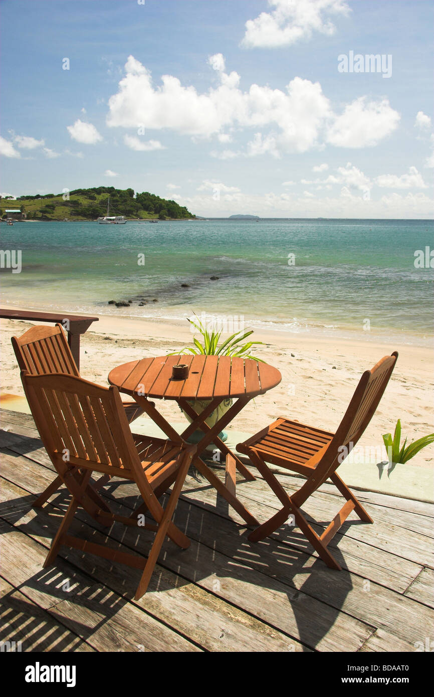 Patio Table and Chairs on deck just off the beach Friendship Bay Bequia