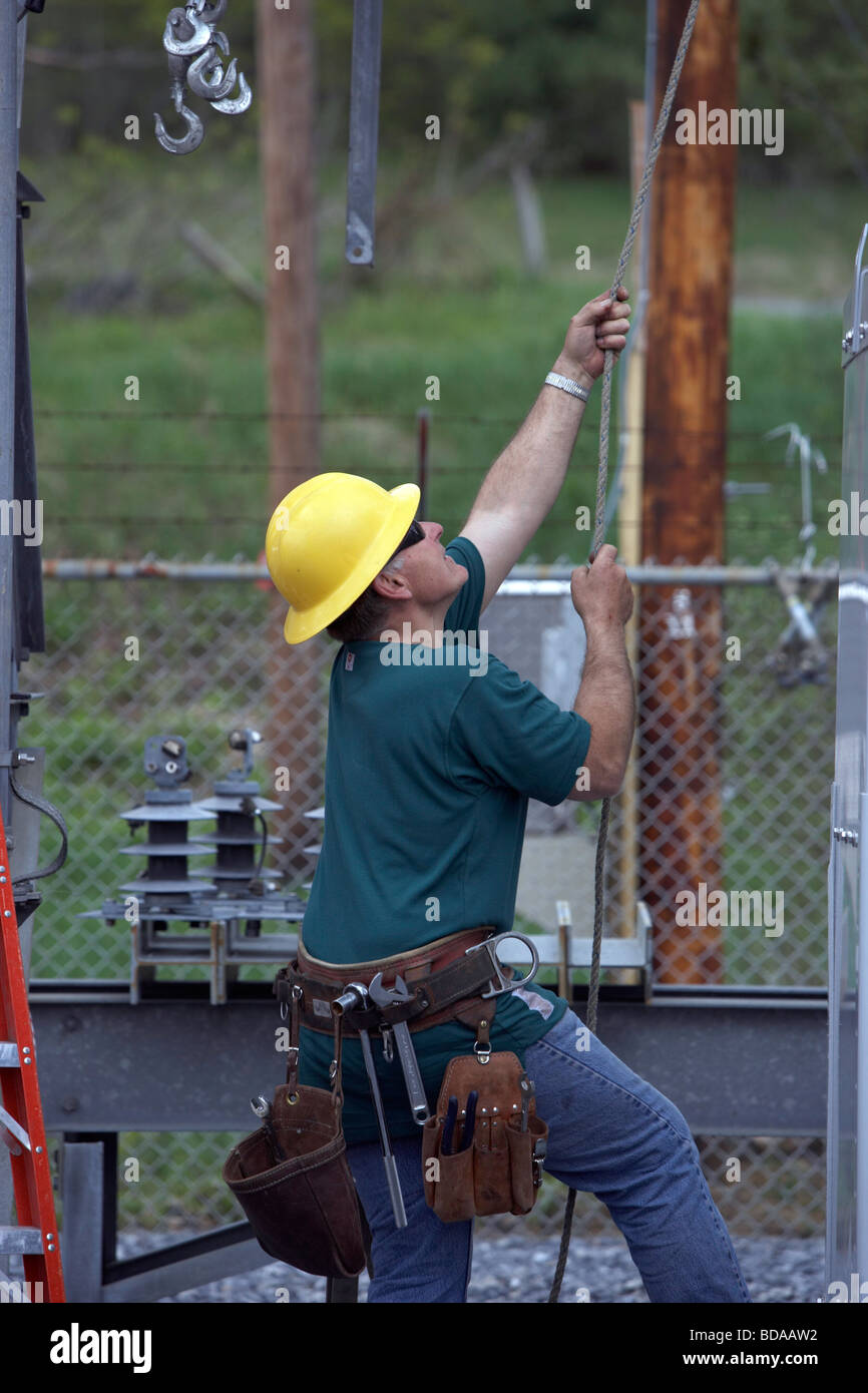 Utility Workers Updating Electrical Substation Stock Photo Alamy