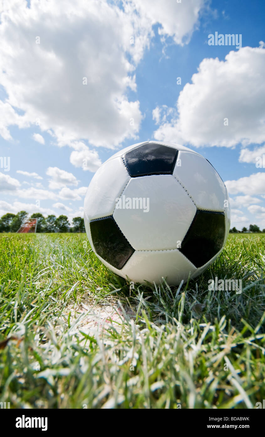 Soccer ball in corner area on the pitch field Stock Photo Alamy