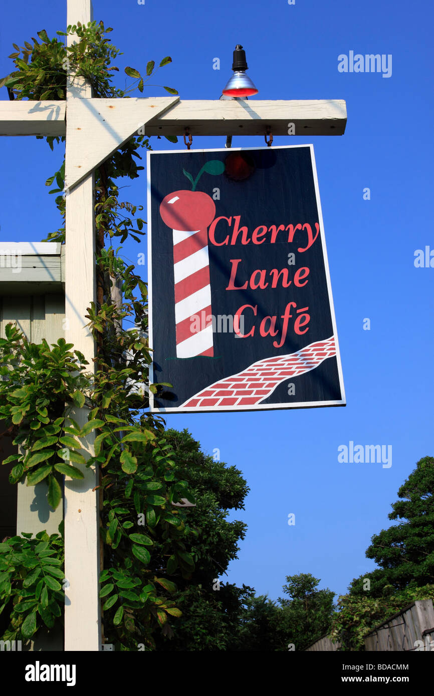 Sign for the Cherry Lane Cafe, a bistro in the beach community of