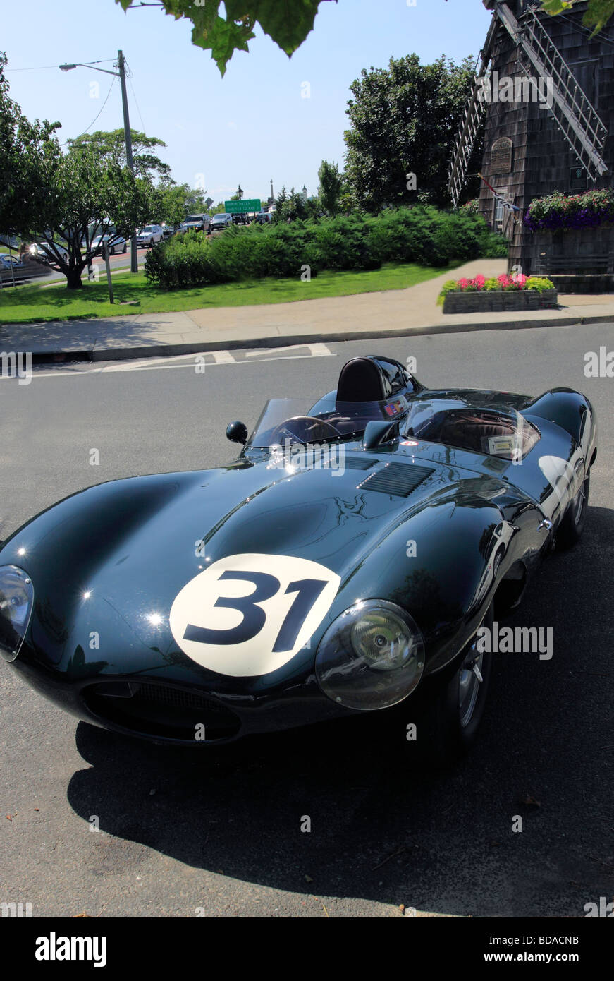 Race car in front of Sag Harbor visitor's center, Long Island NY Stock