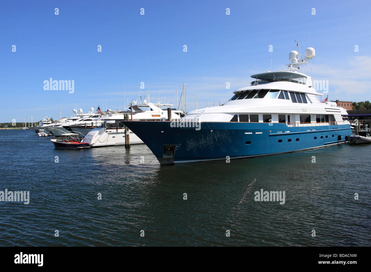 Yachts in marina, Sag Harbor, Long Island NY Stock Photo