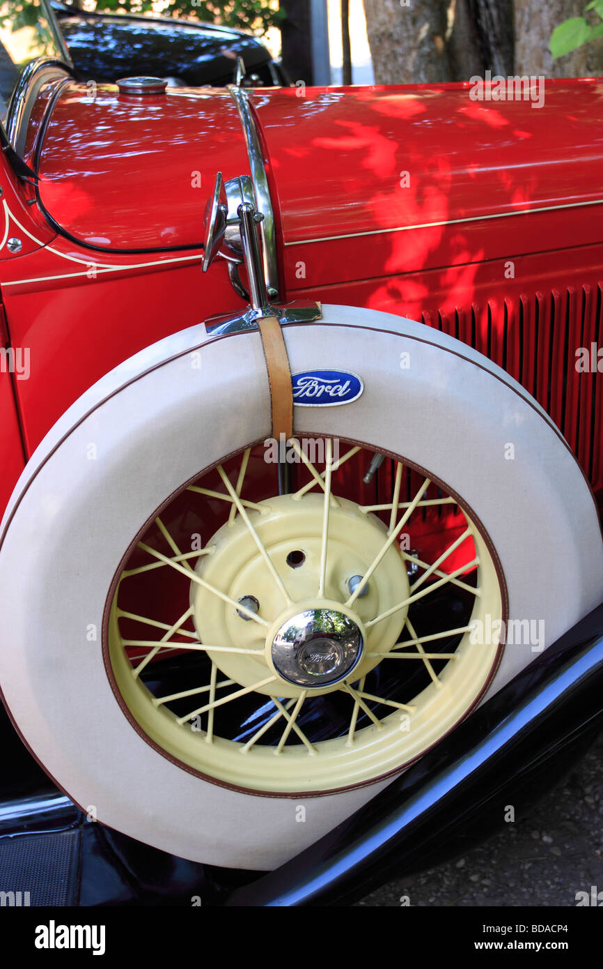 Spare tire on 1930 Ford Model A, Sag Harbor, Long Island NY Stock Photo