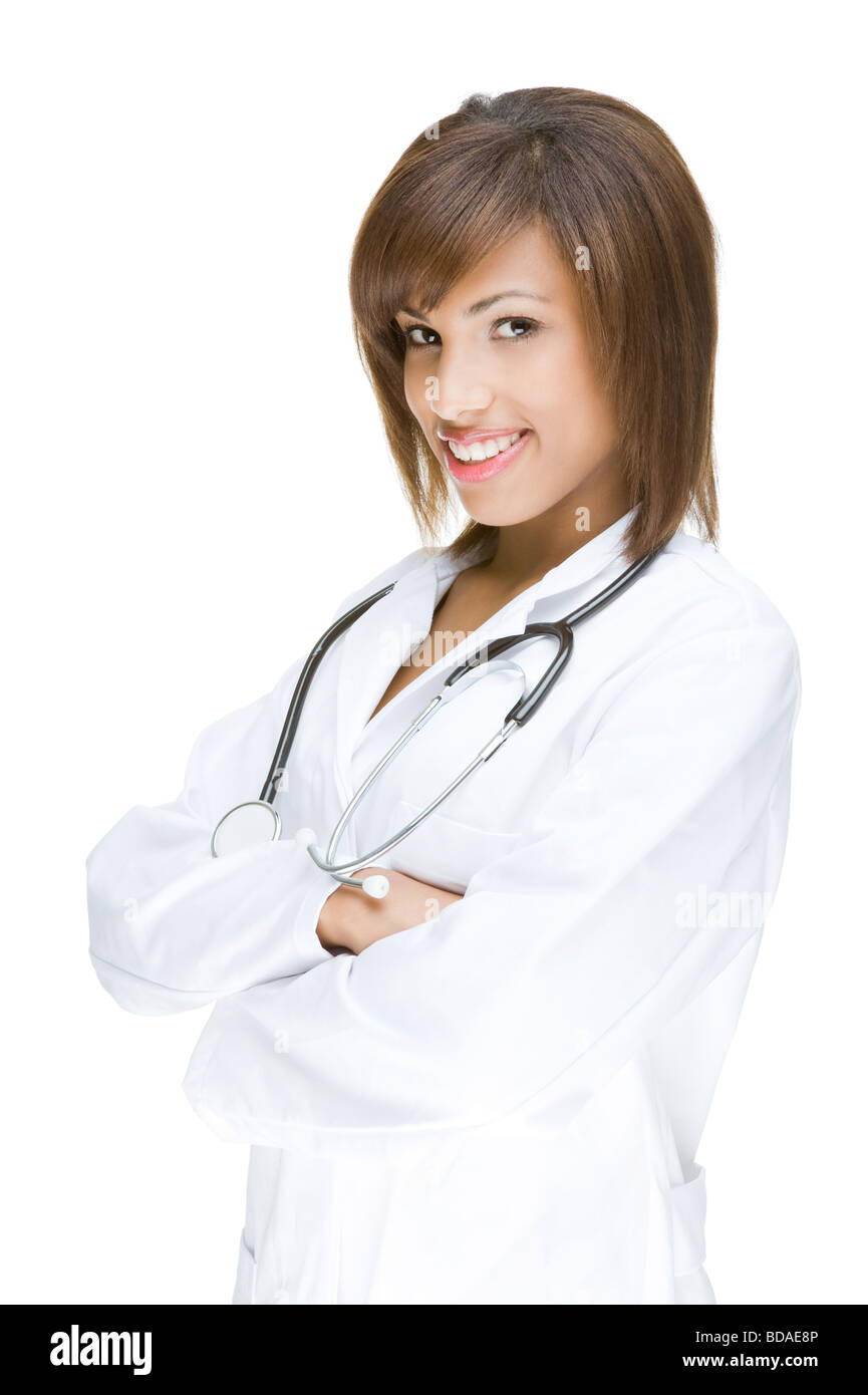 Full isolated portrait of a beautiful african doctor Stock Photo