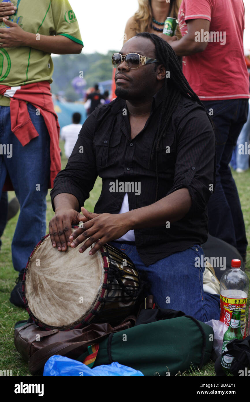 Percussionist performing at del pubeblo festival in London 2009 Stock Photo